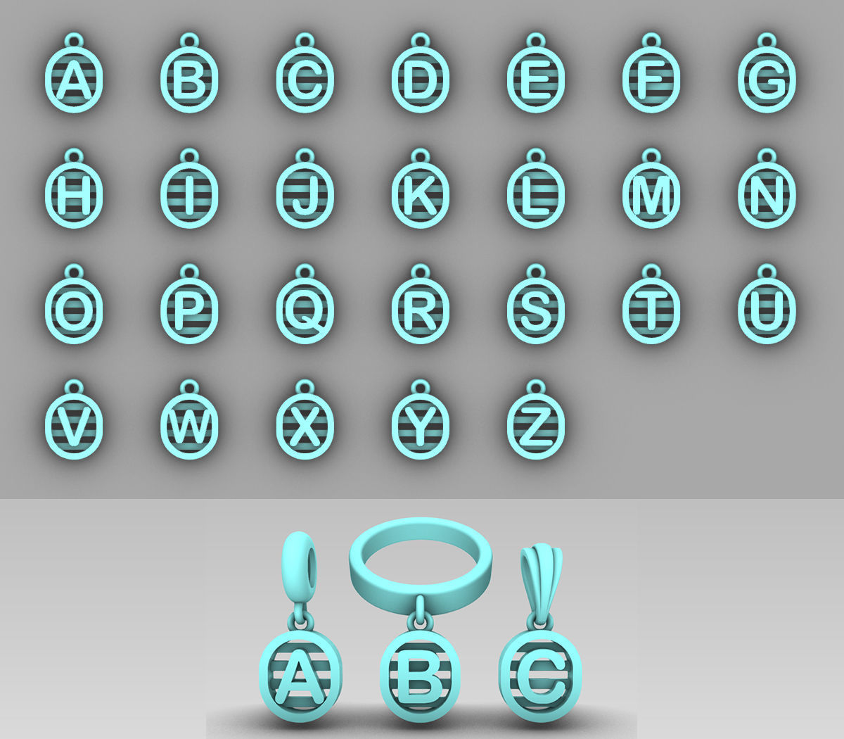 Initial letter charms  - alphabet A-Z - capsule shape 3D print model_1