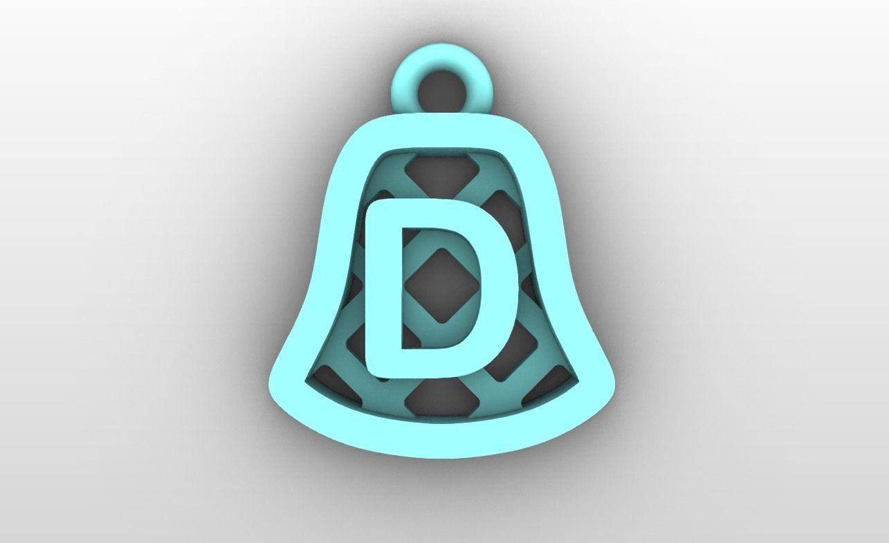 Initial letter charms - alphabet A-Z - bell shape 3D print model_5