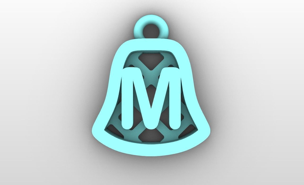 Initial letter charms - alphabet A-Z - bell shape 3D print model_14