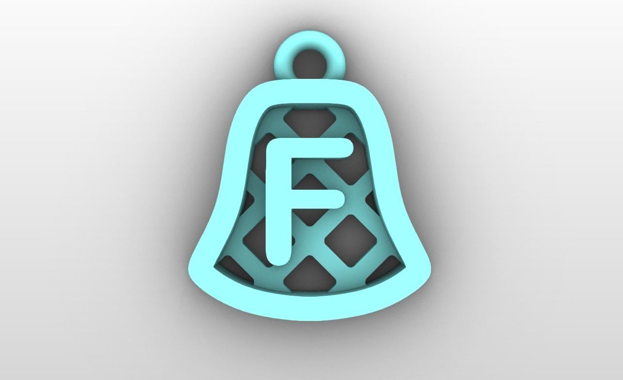 Initial letter charms - alphabet A-Z - bell shape 3D print model_7