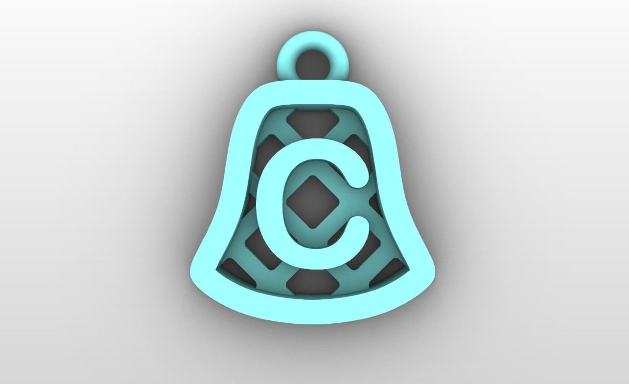 Initial letter charms - alphabet A-Z - bell shape 3D print model_4