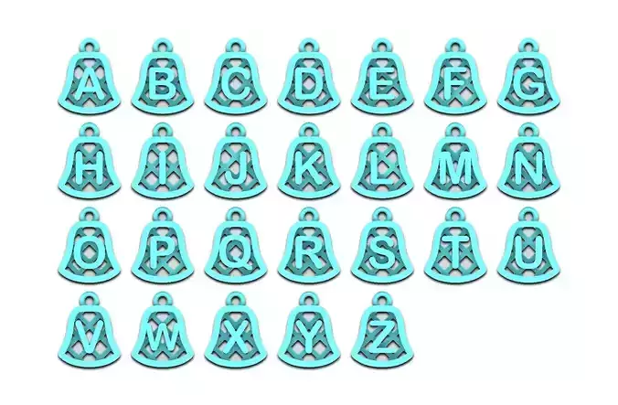 Initial letter charms  - alphabet A-Z - bell shape