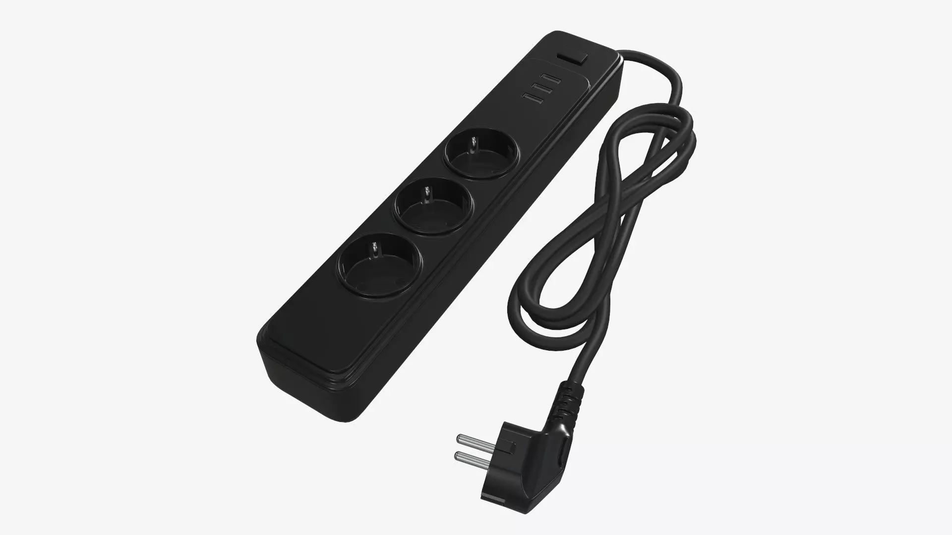 Power strip with USB ports EU black 3D model_0