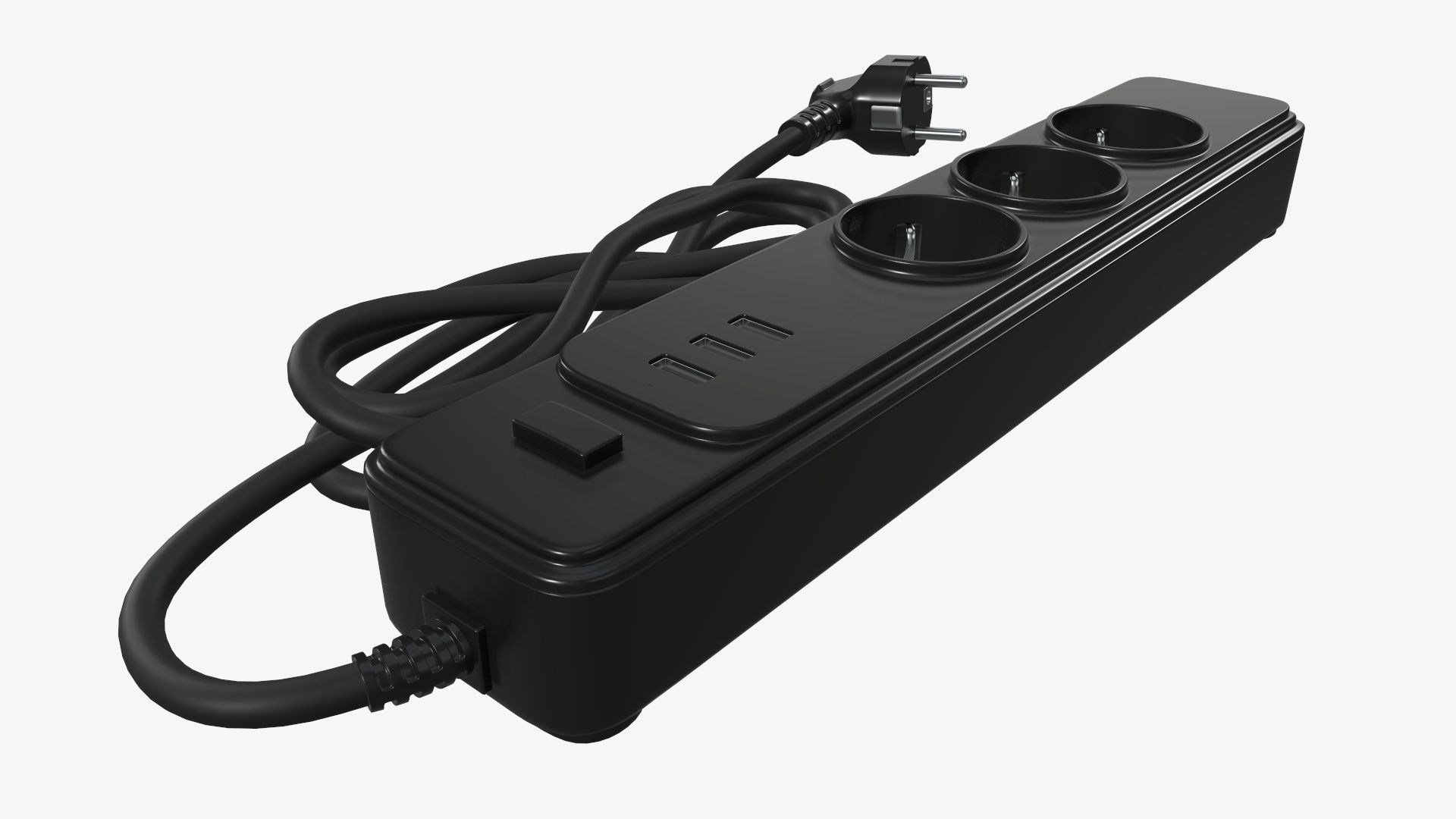 Power strip with USB ports EU black 3D model_5