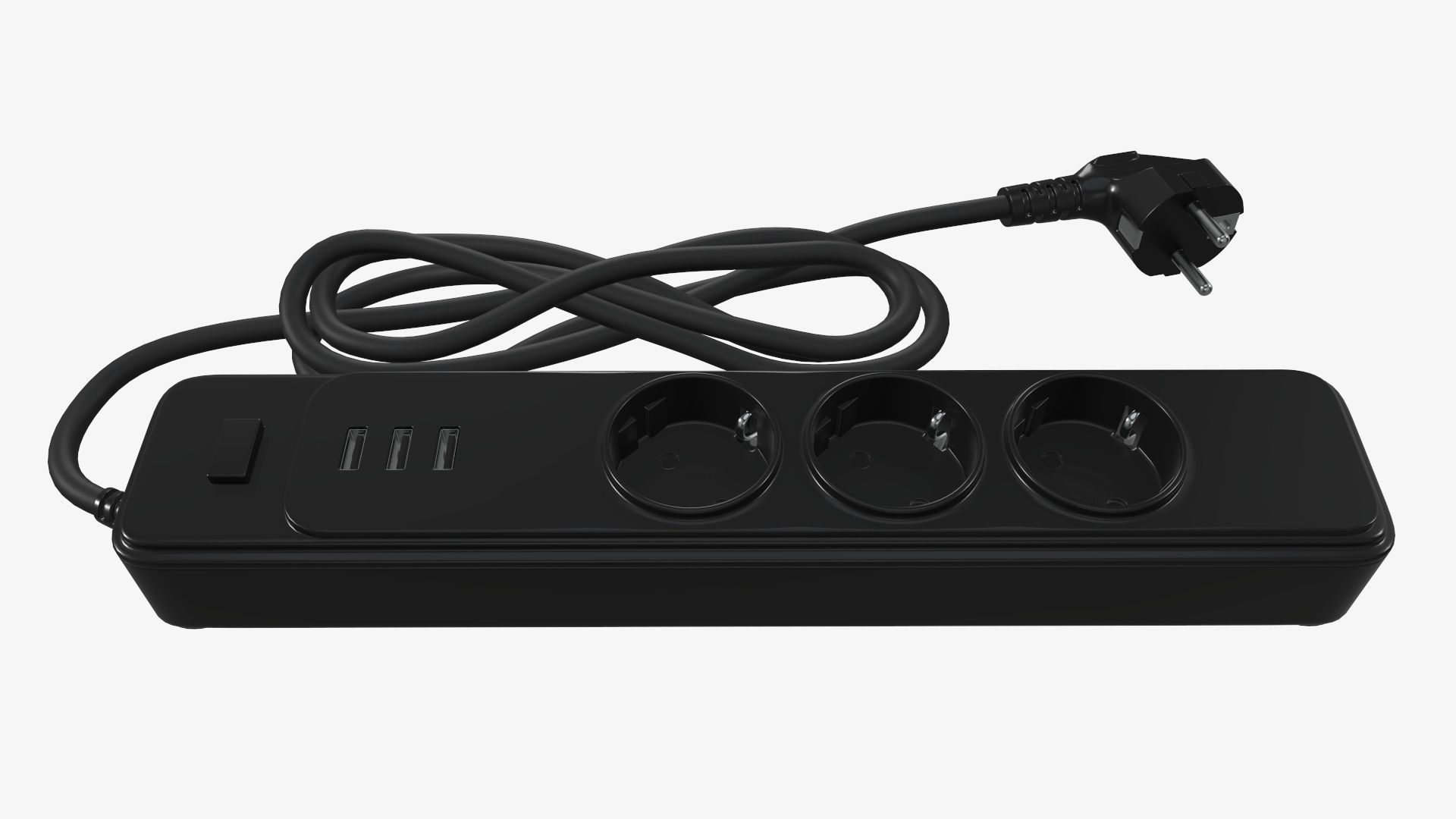 Power strip with USB ports EU black 3D model_1