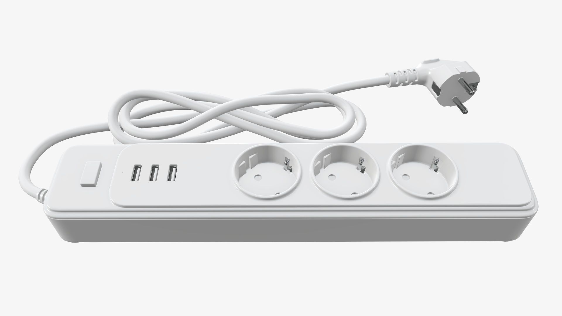 Power strip with USB ports EU white 3D model_1