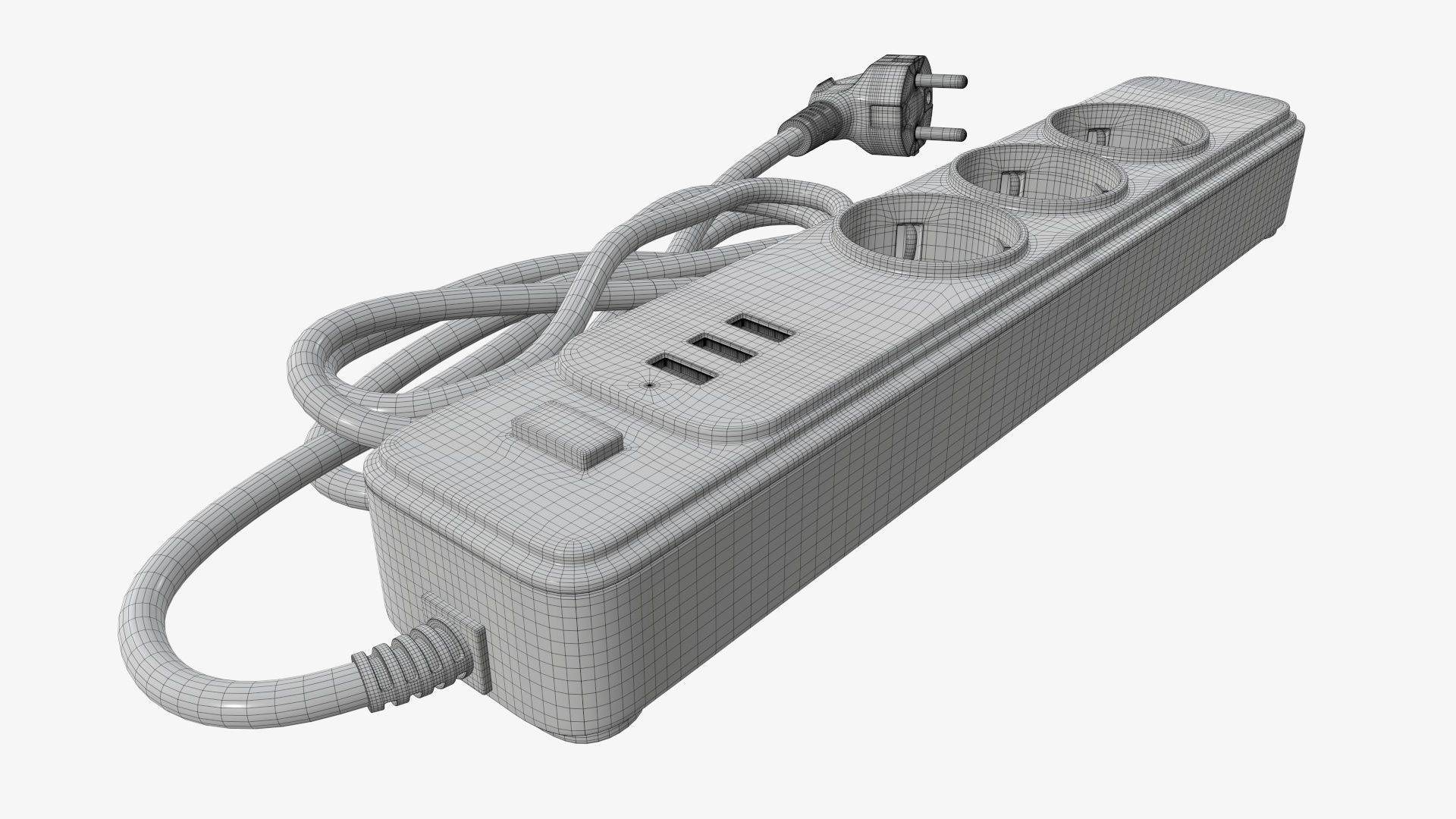 Power strip with USB ports EU white 3D model_10