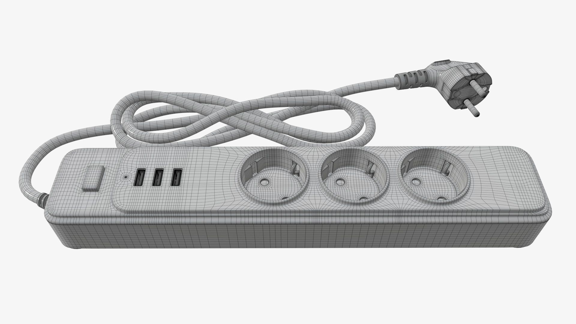 Power strip with USB ports EU white 3D model_6
