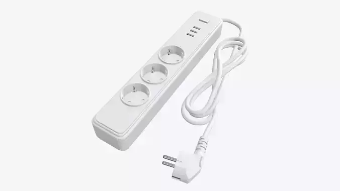 Power strip with USB ports EU white 3D model