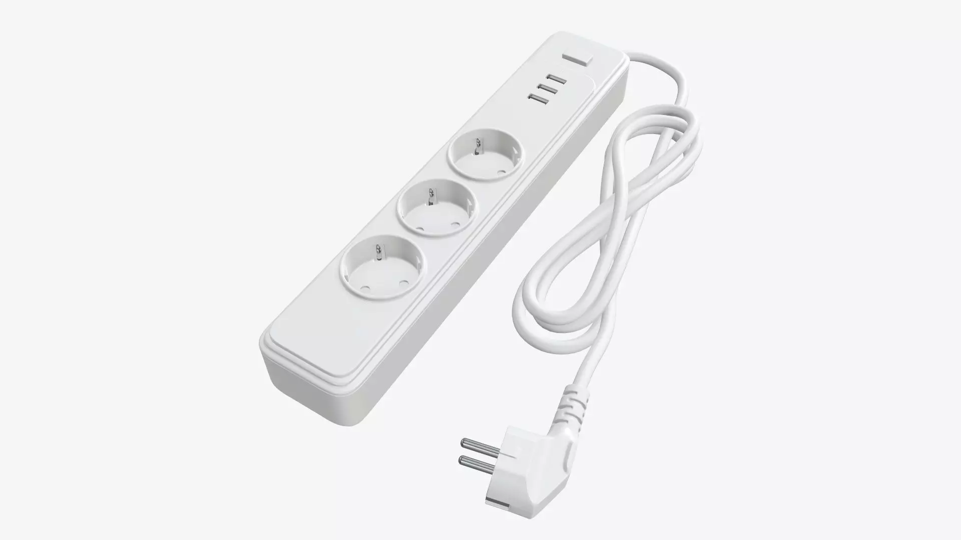 Power strip with USB ports EU white 3D model_0