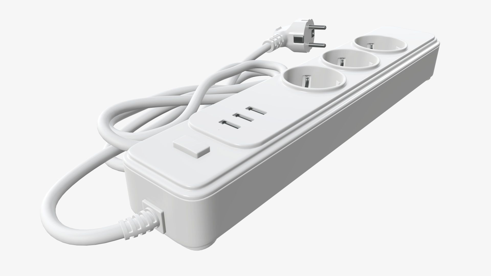 Power strip with USB ports EU white 3D model_5