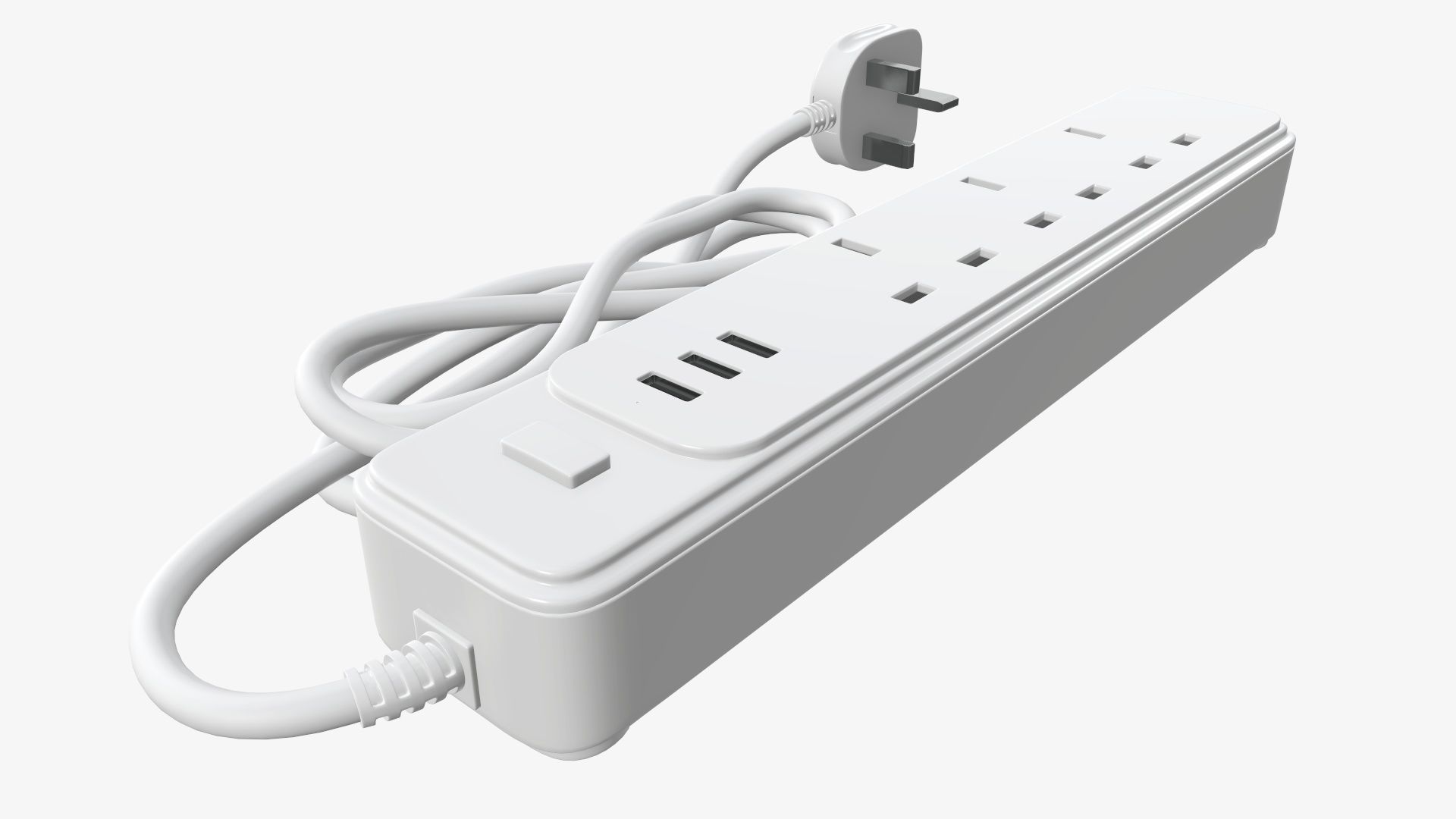 Power strip with USB ports UK white 3D model_5