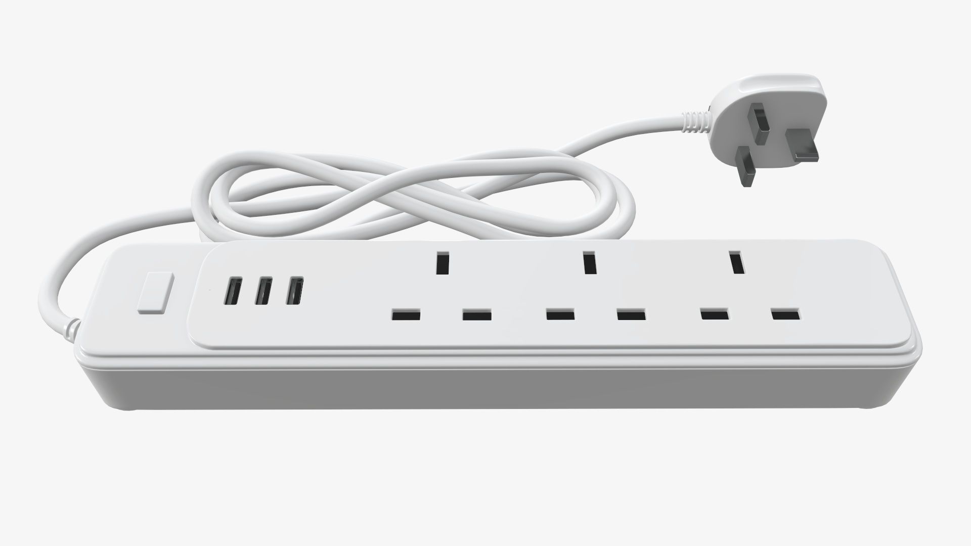 Power strip with USB ports UK white 3D model_1