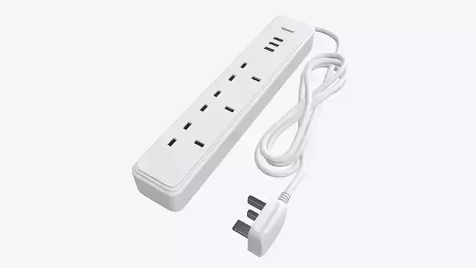 Power strip with USB ports UK white 3D model