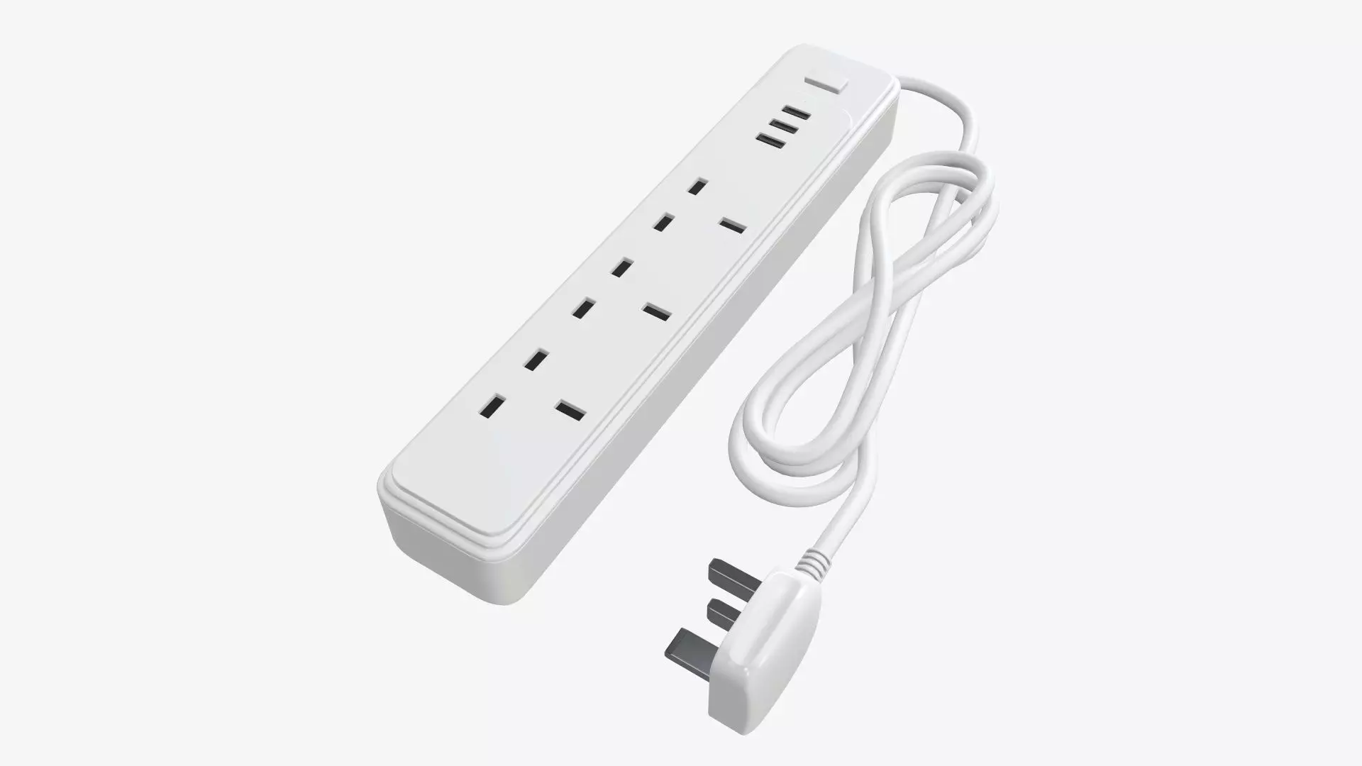 Power strip with USB ports UK white 3D model_0