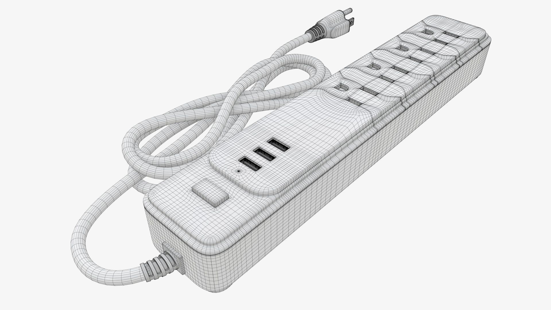 Power strip with USB ports US white 3D model_10