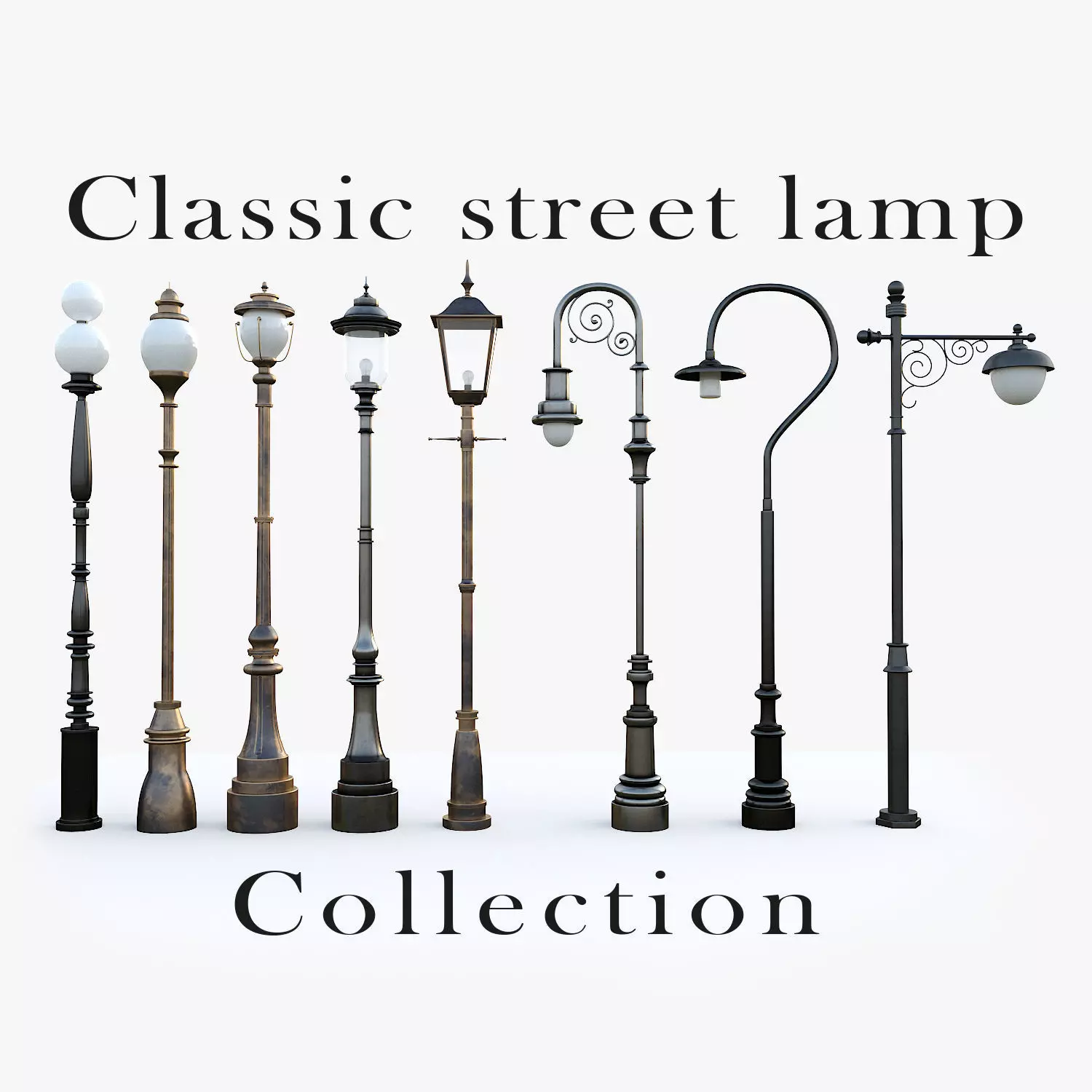 Classic street lamp Collection 3D model_0