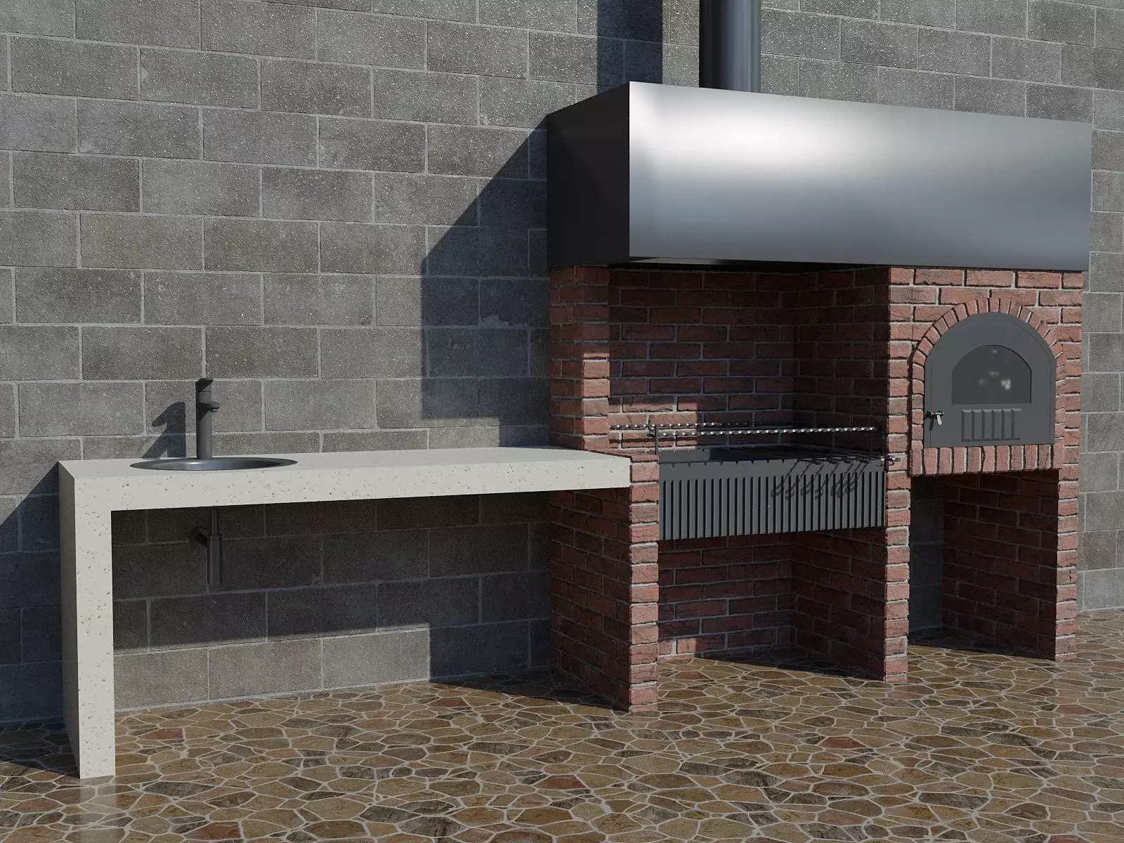 Barbecue outdoor kitchen with sink and oven 3D model