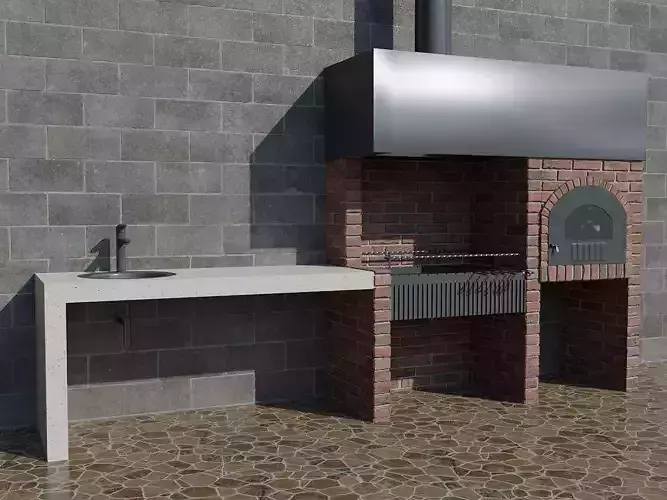 Barbecue outdoor kitchen with sink and oven