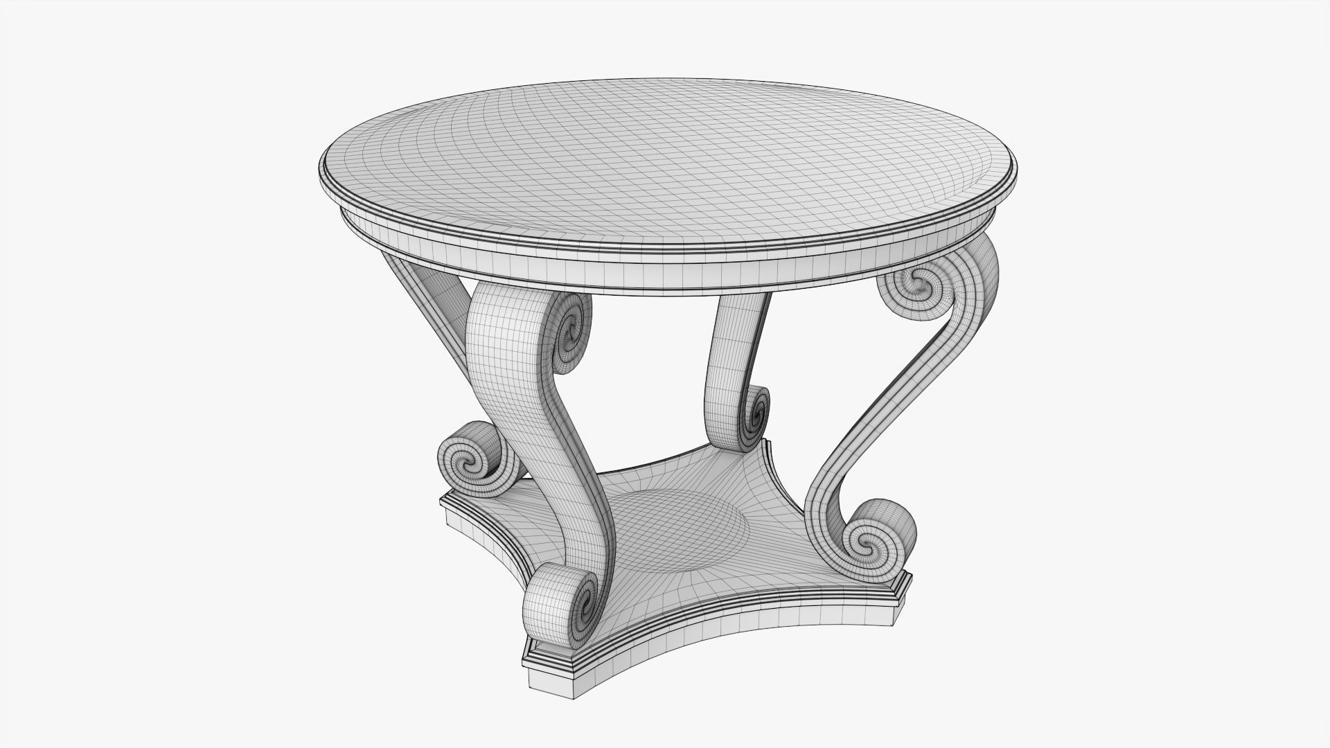 Scroll hall table round 3D model_5