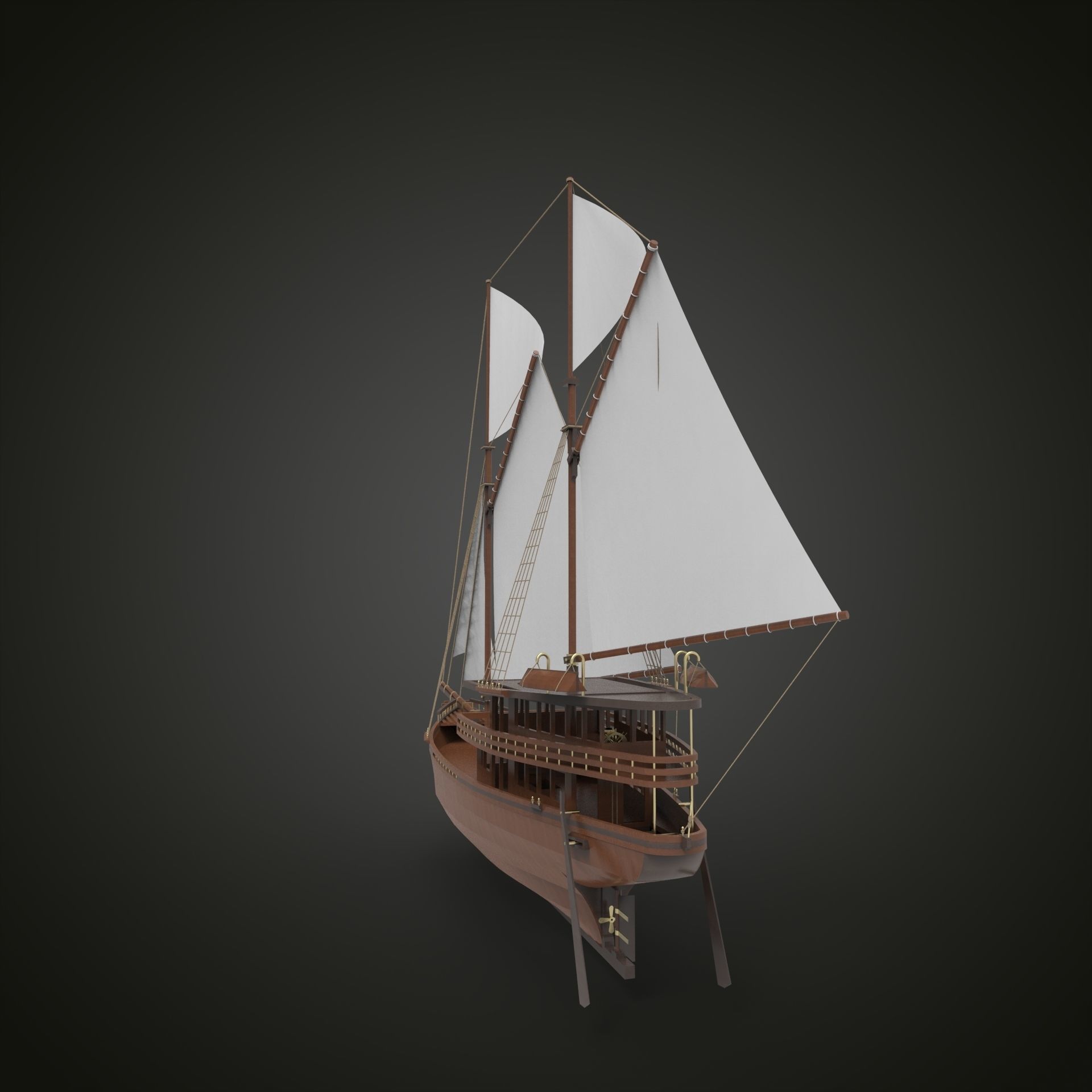 Sailboat wood 3D model_4