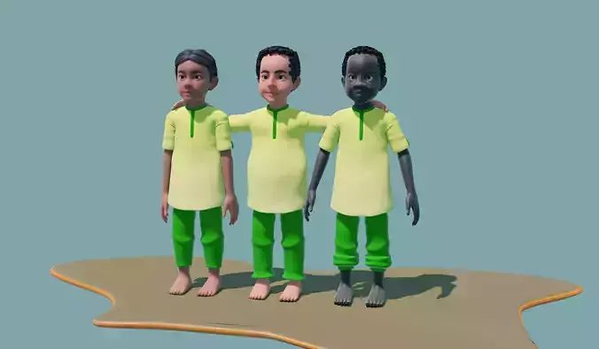  Three friends Low-poly 3D model