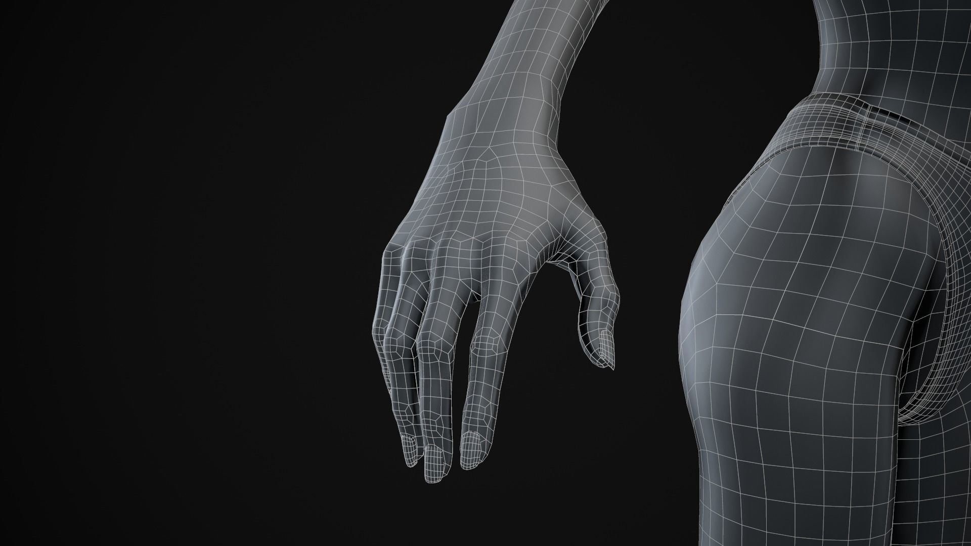 Black skinny woman body Low-poly 3D model_35