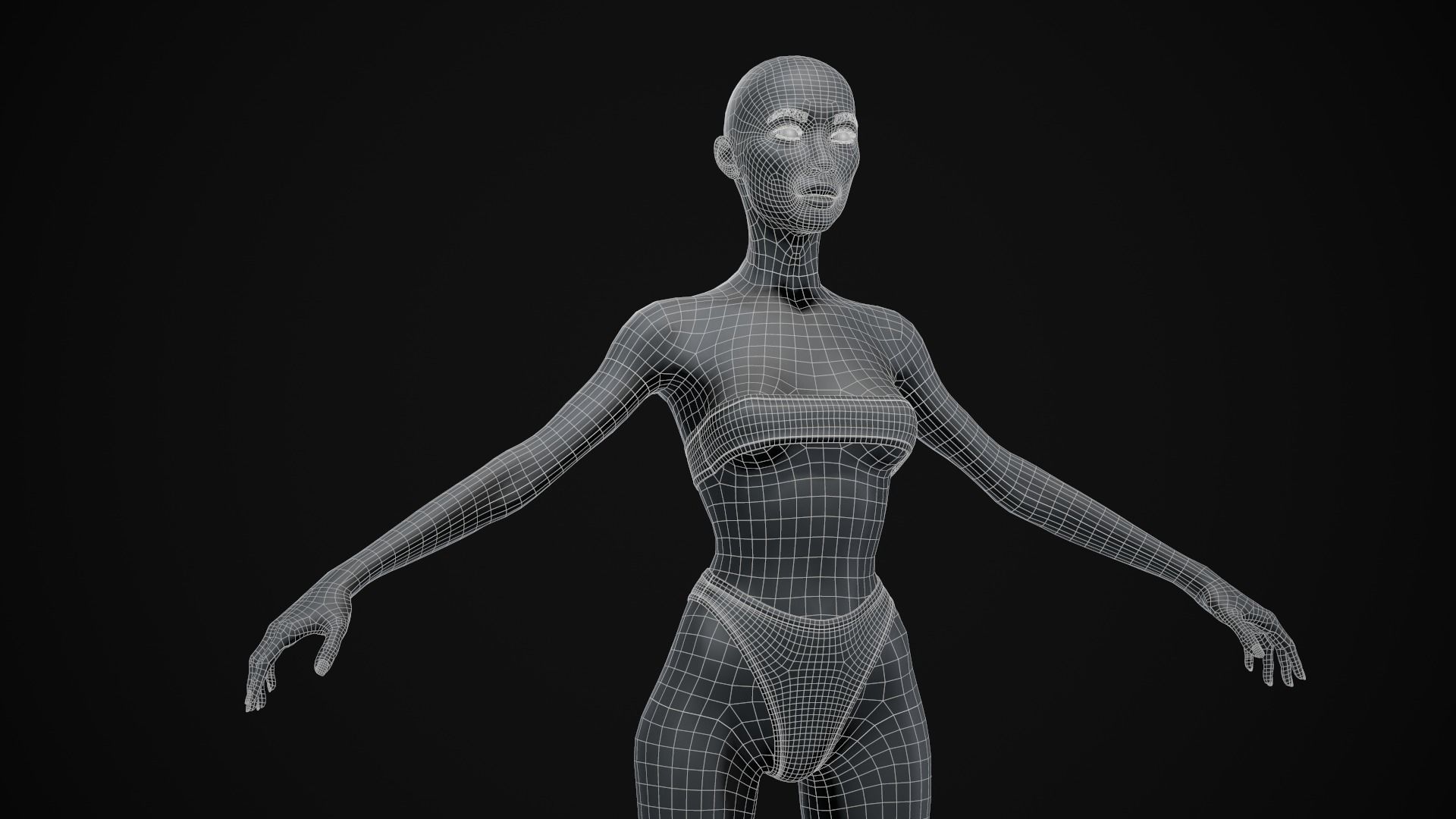 Black skinny woman body Low-poly 3D model_29