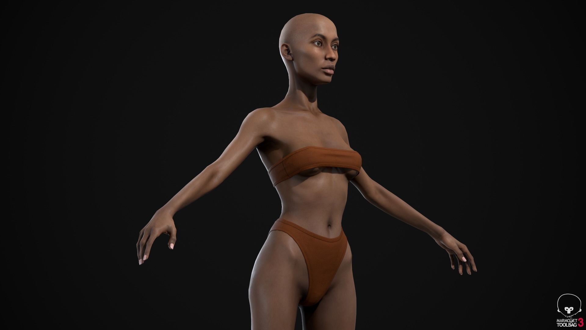Black skinny woman body Low-poly 3D model_15