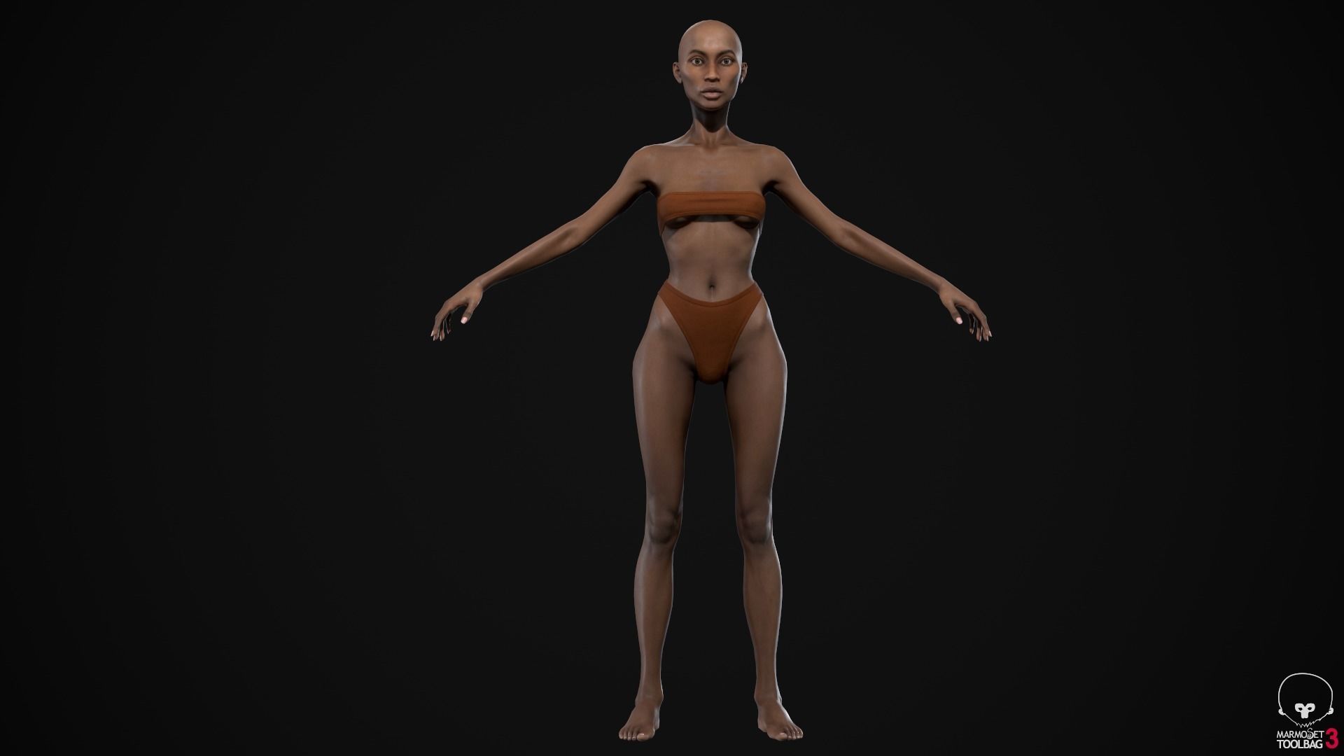 Black skinny woman body Low-poly 3D model_9