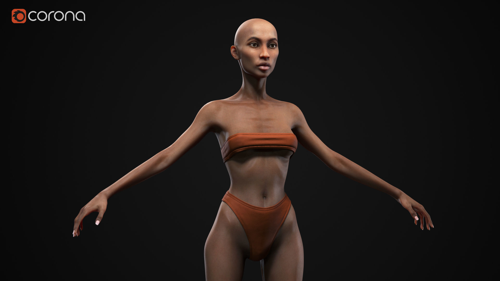 Black skinny woman body Low-poly 3D model_5