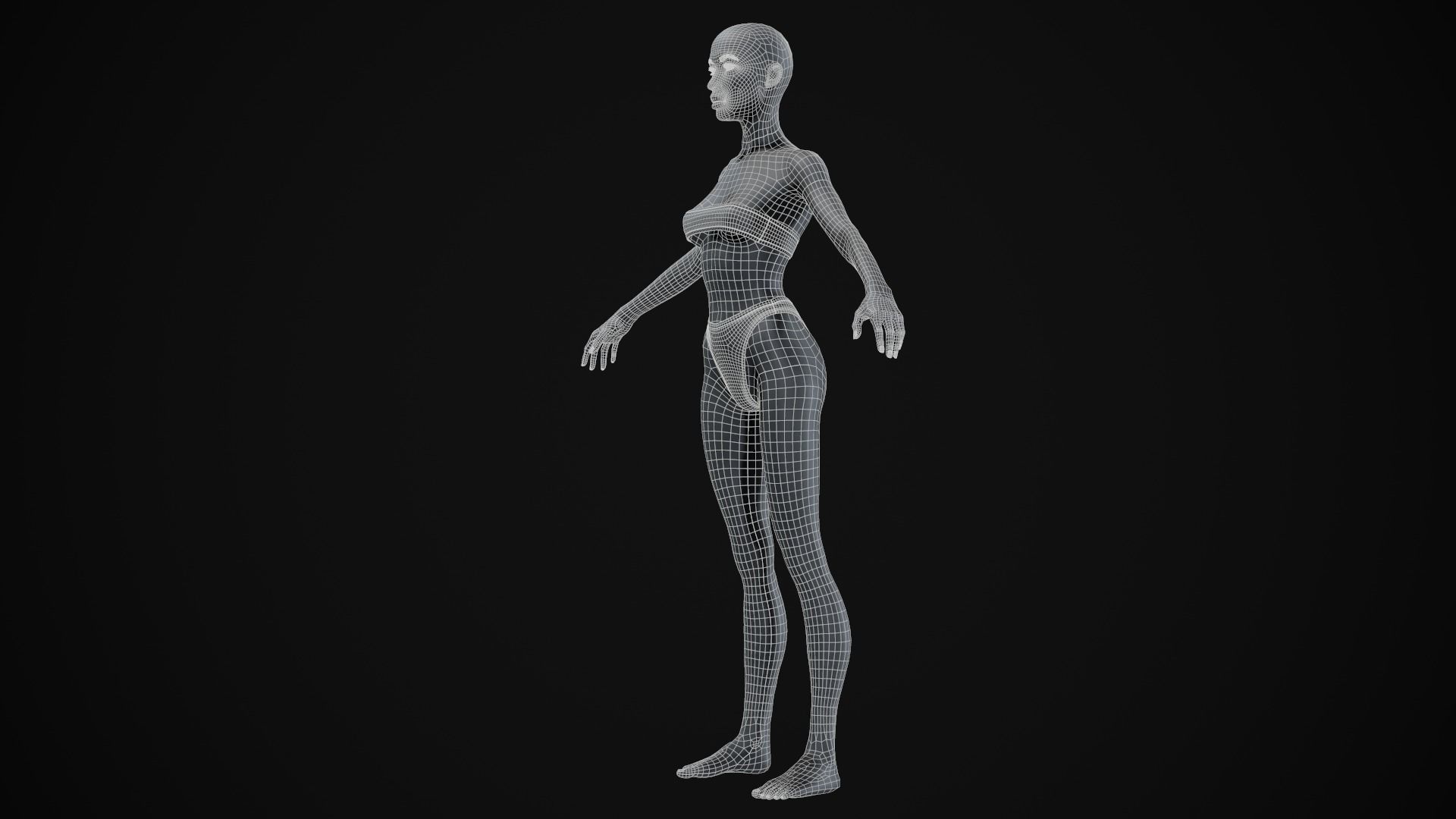 Black skinny woman body Low-poly 3D model_32