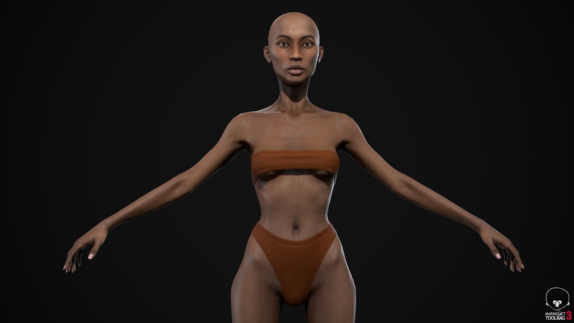 Black skinny woman body Low-poly 3D model_17