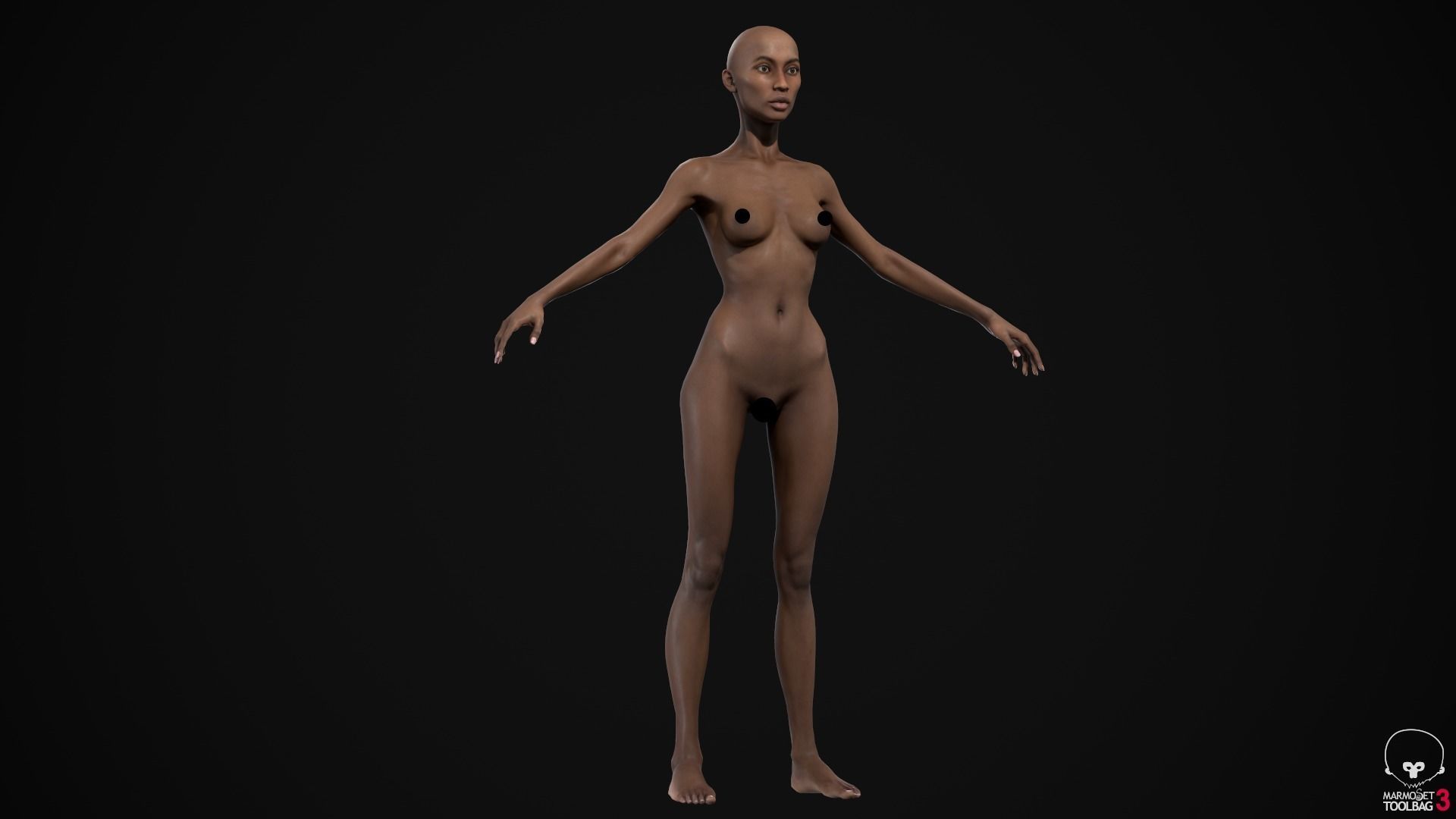 Black skinny woman body Low-poly 3D model_8