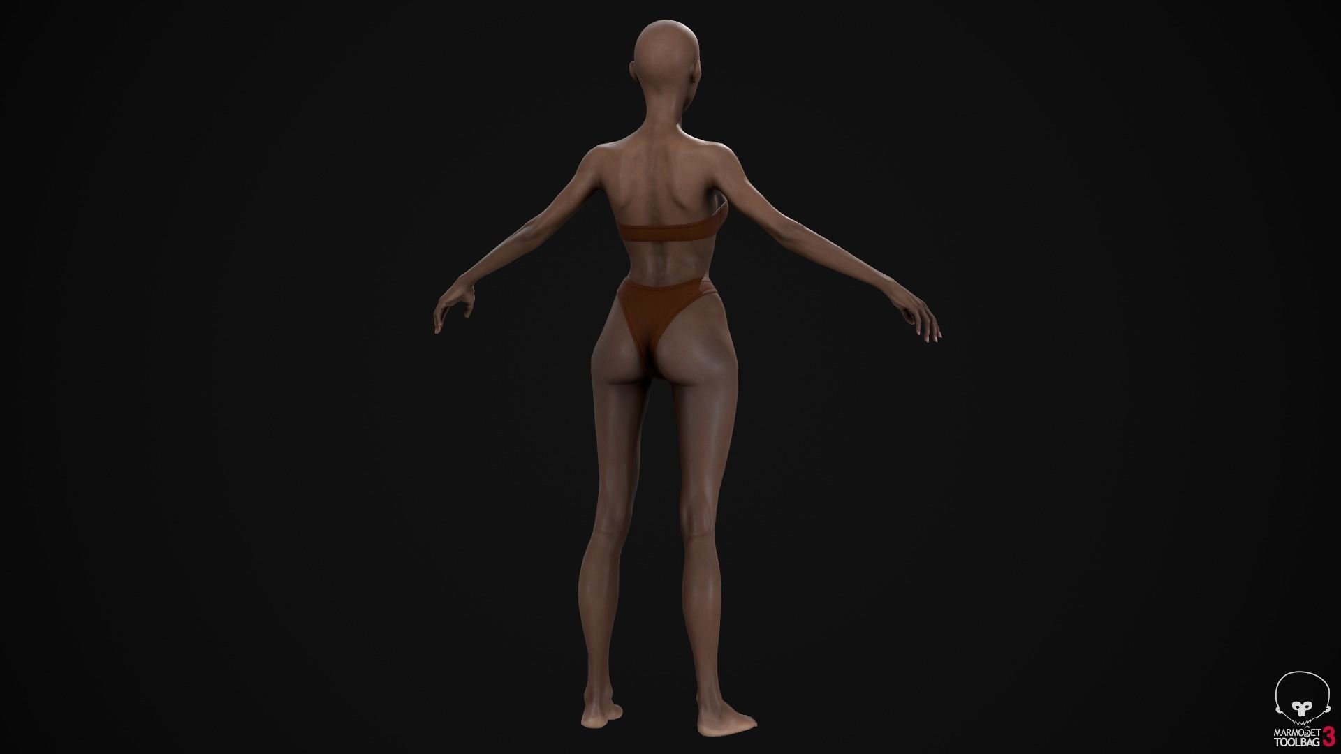 Black skinny woman body Low-poly 3D model_14