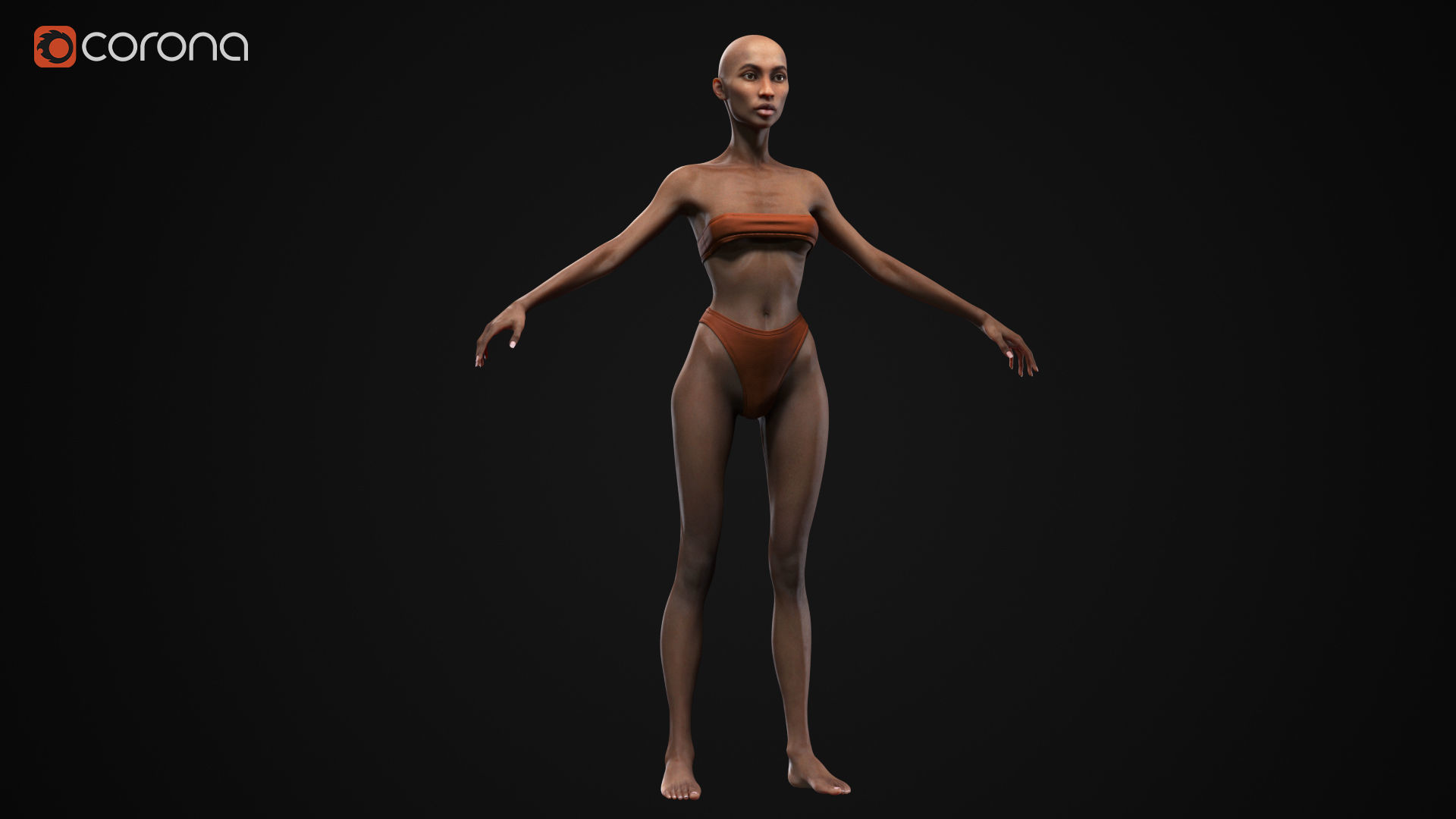 Black skinny woman body Low-poly 3D model_3