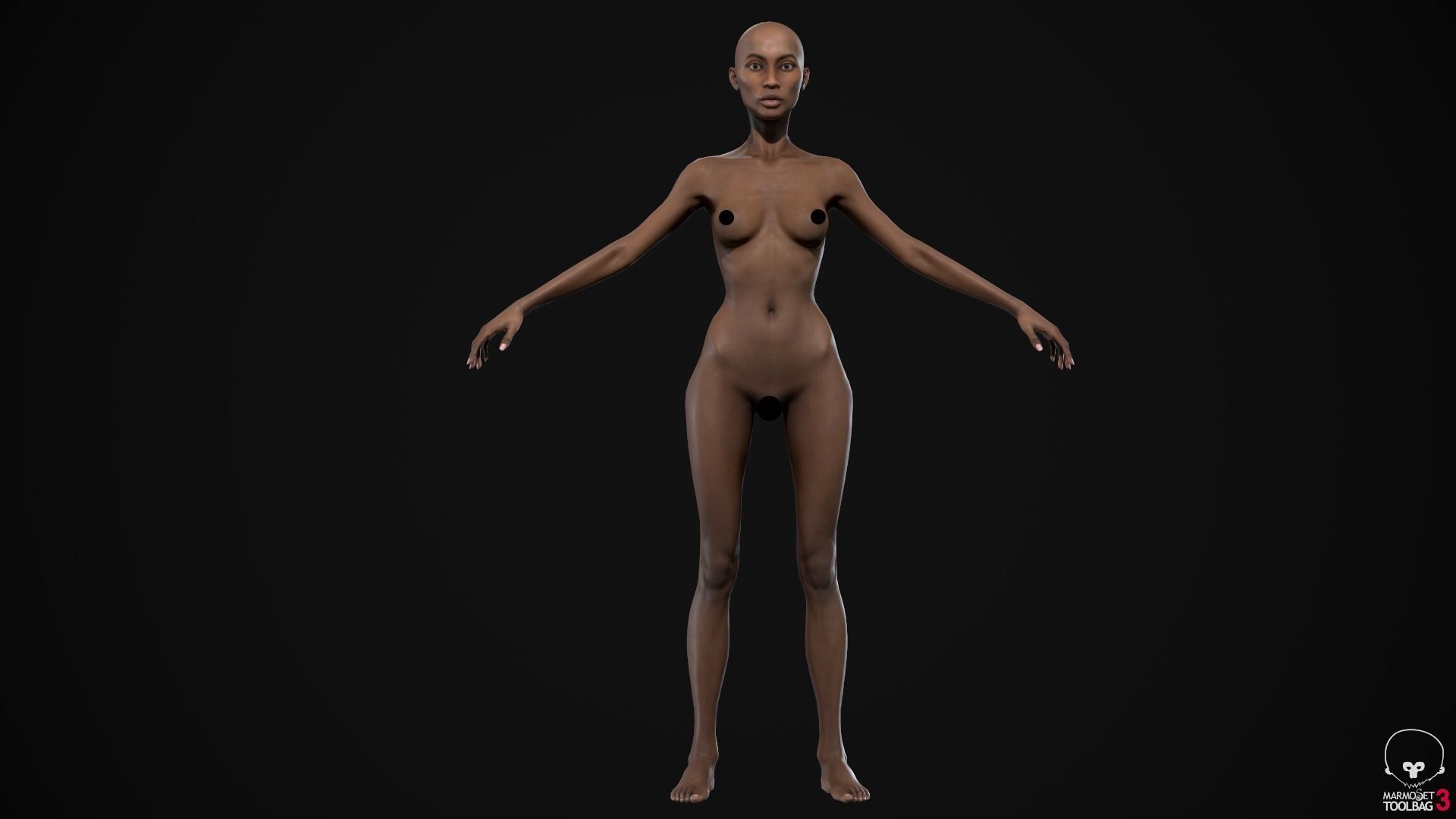 Black skinny woman body Low-poly 3D model_10