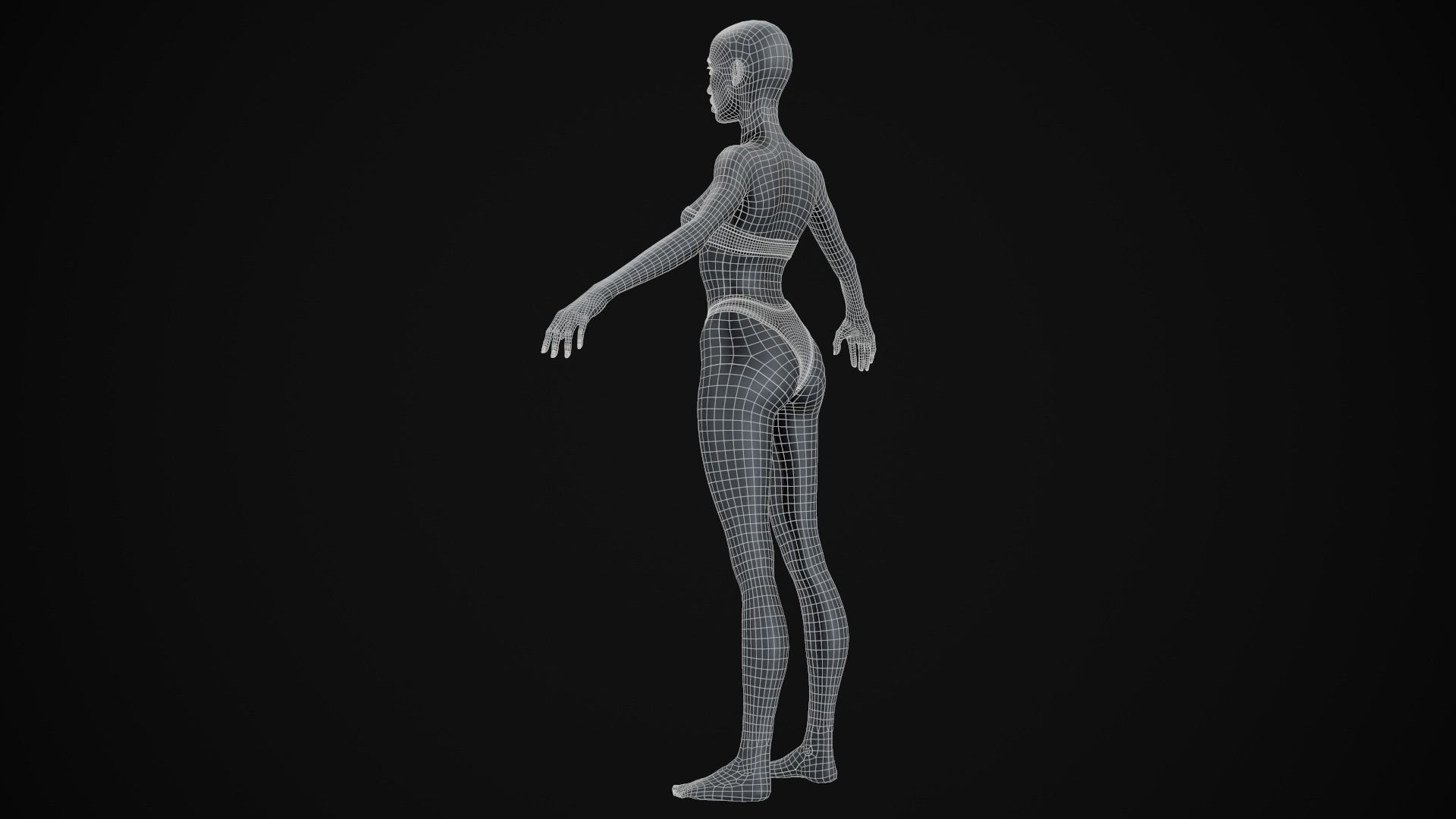 Black skinny woman body Low-poly 3D model_33