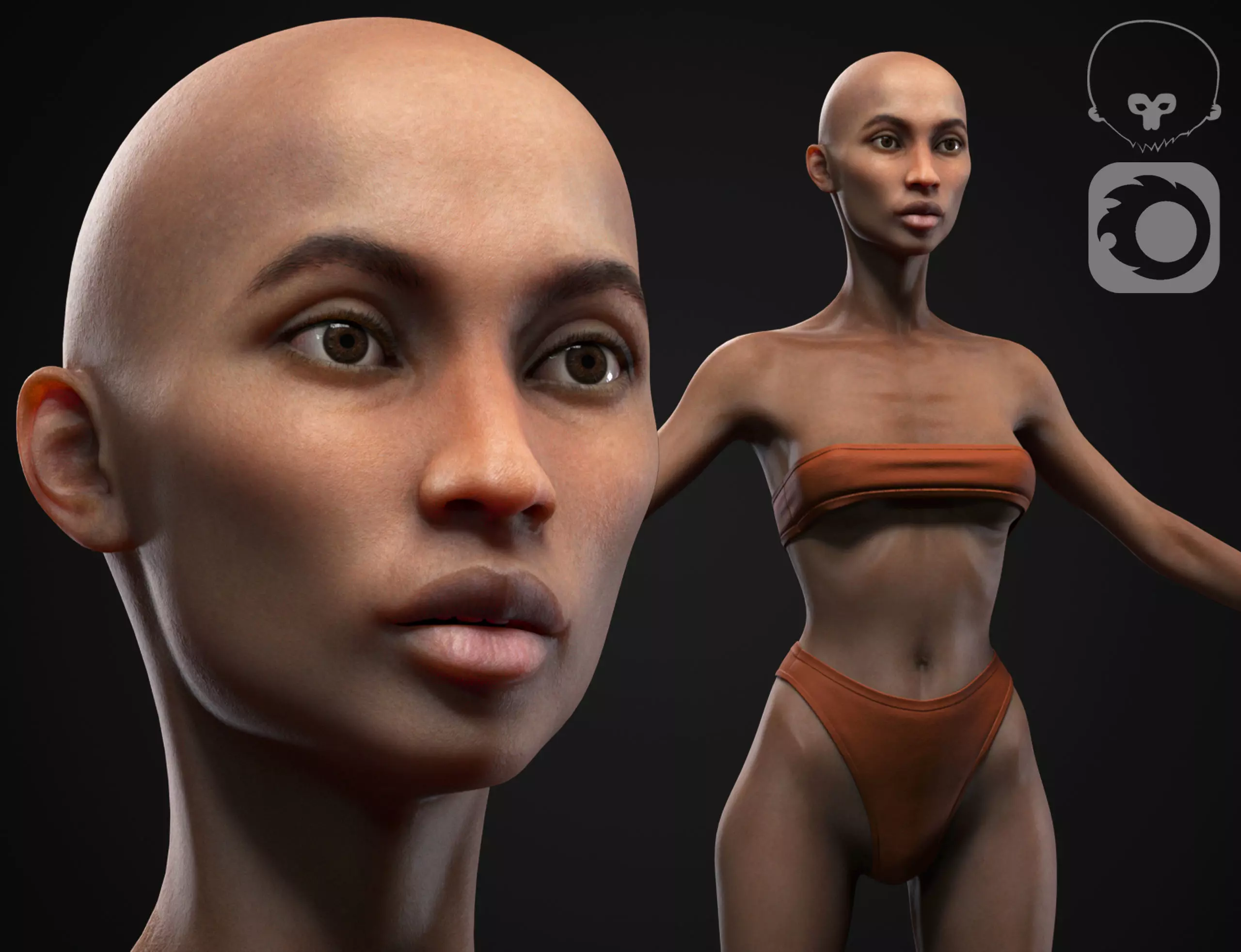 Black skinny woman body Low-poly 3D model_0