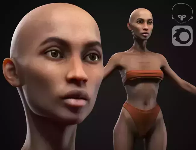 Black skinny woman body Low-poly 3D model