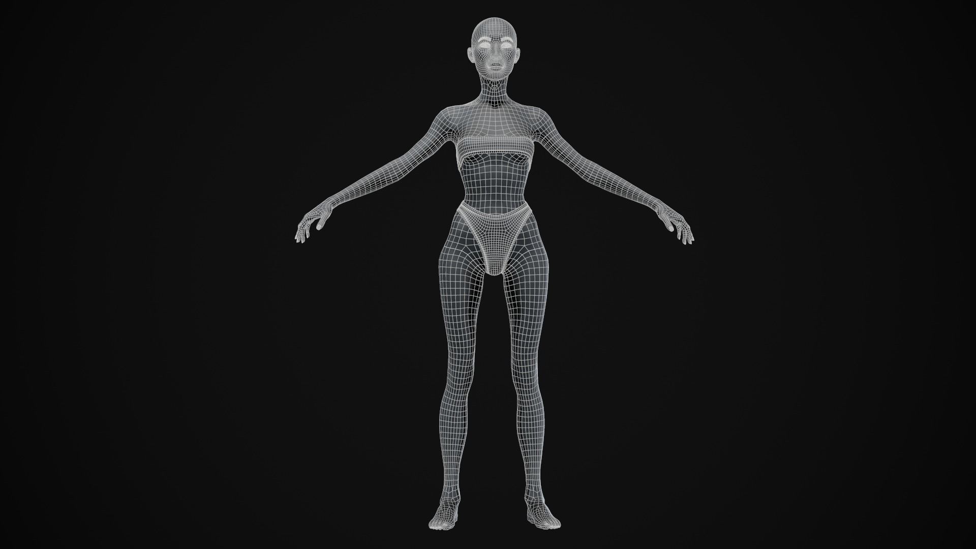 Black skinny woman body Low-poly 3D model_31