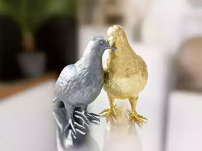 Silver and gold Couple Dove Pigeon