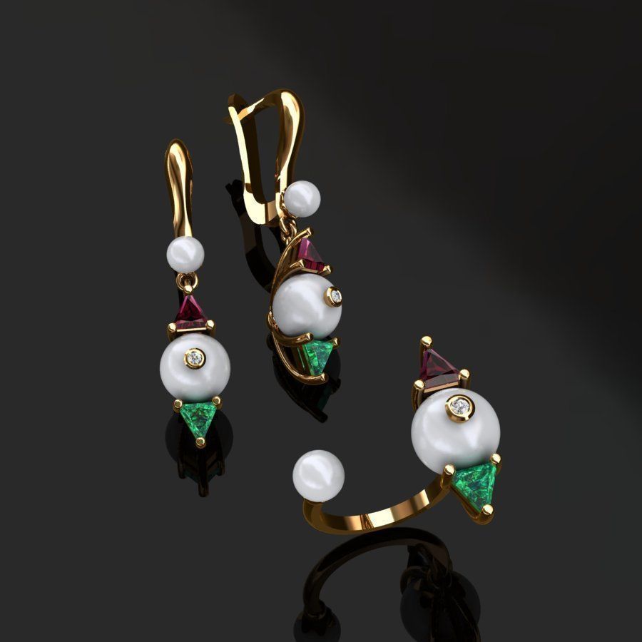 Ring and Earrings  3D print model_4