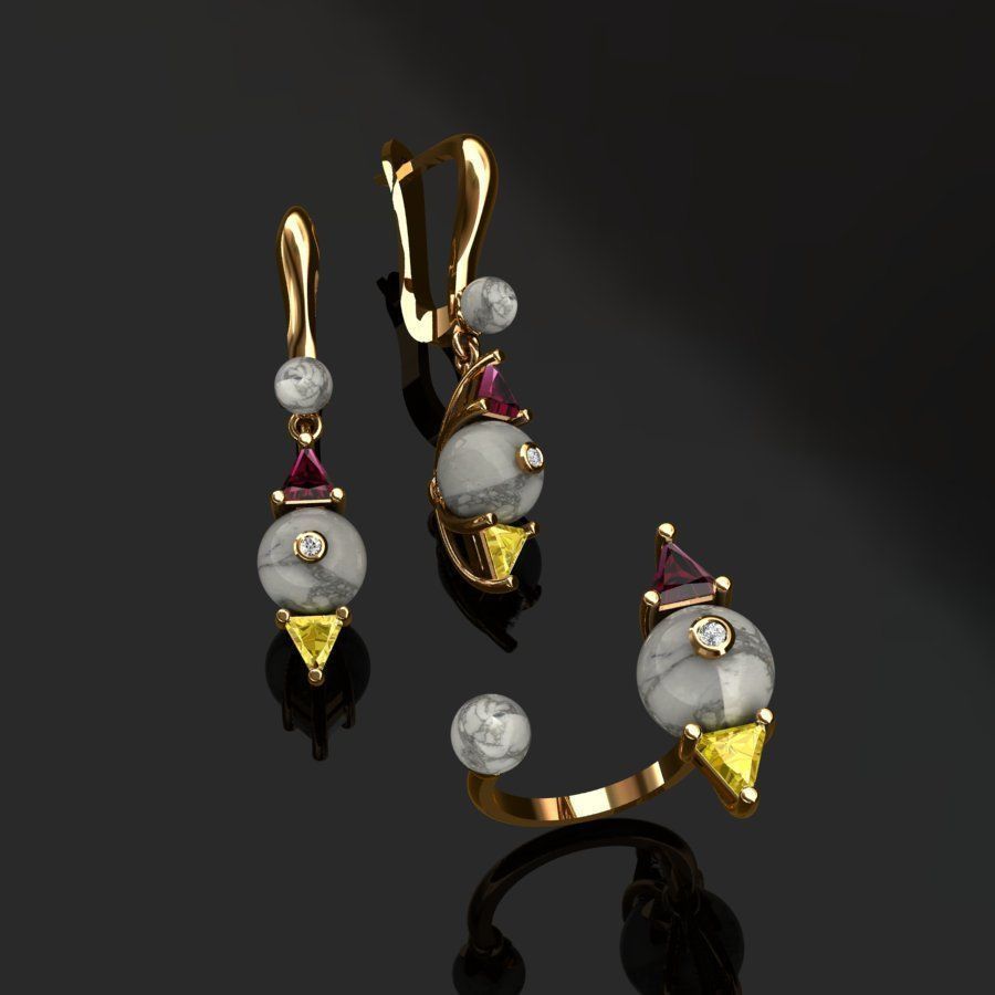 Ring and Earrings  3D print model_6