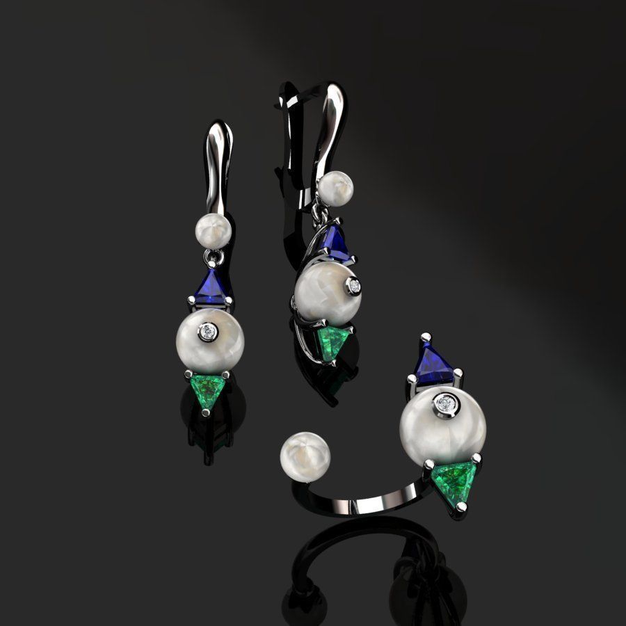 Ring and Earrings  3D print model_5