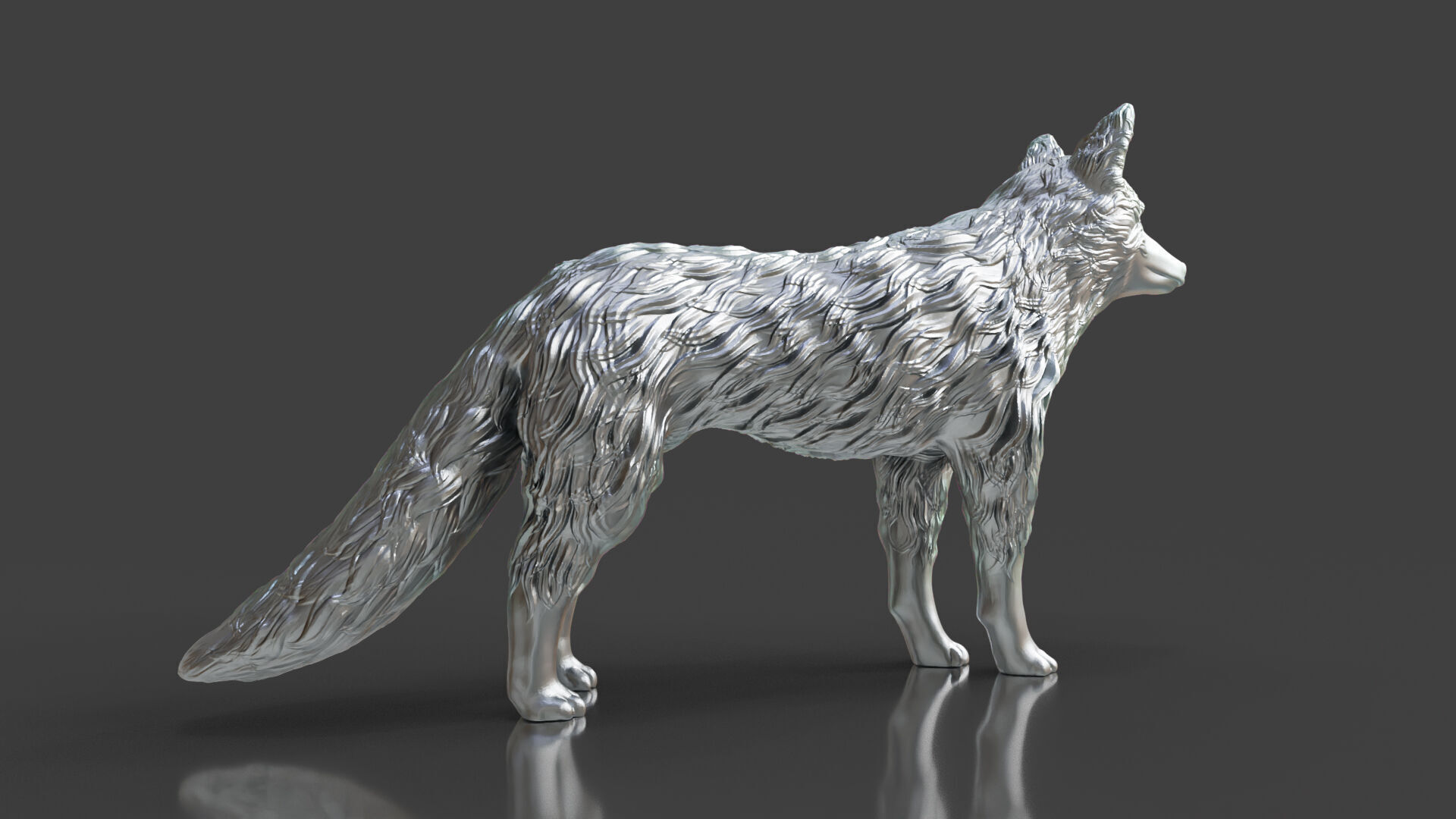 Silver Red Fox Statue 3D print model_5
