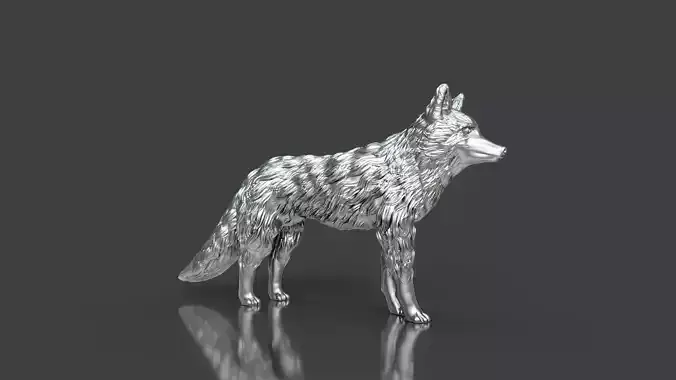 Silver Red Fox Statue