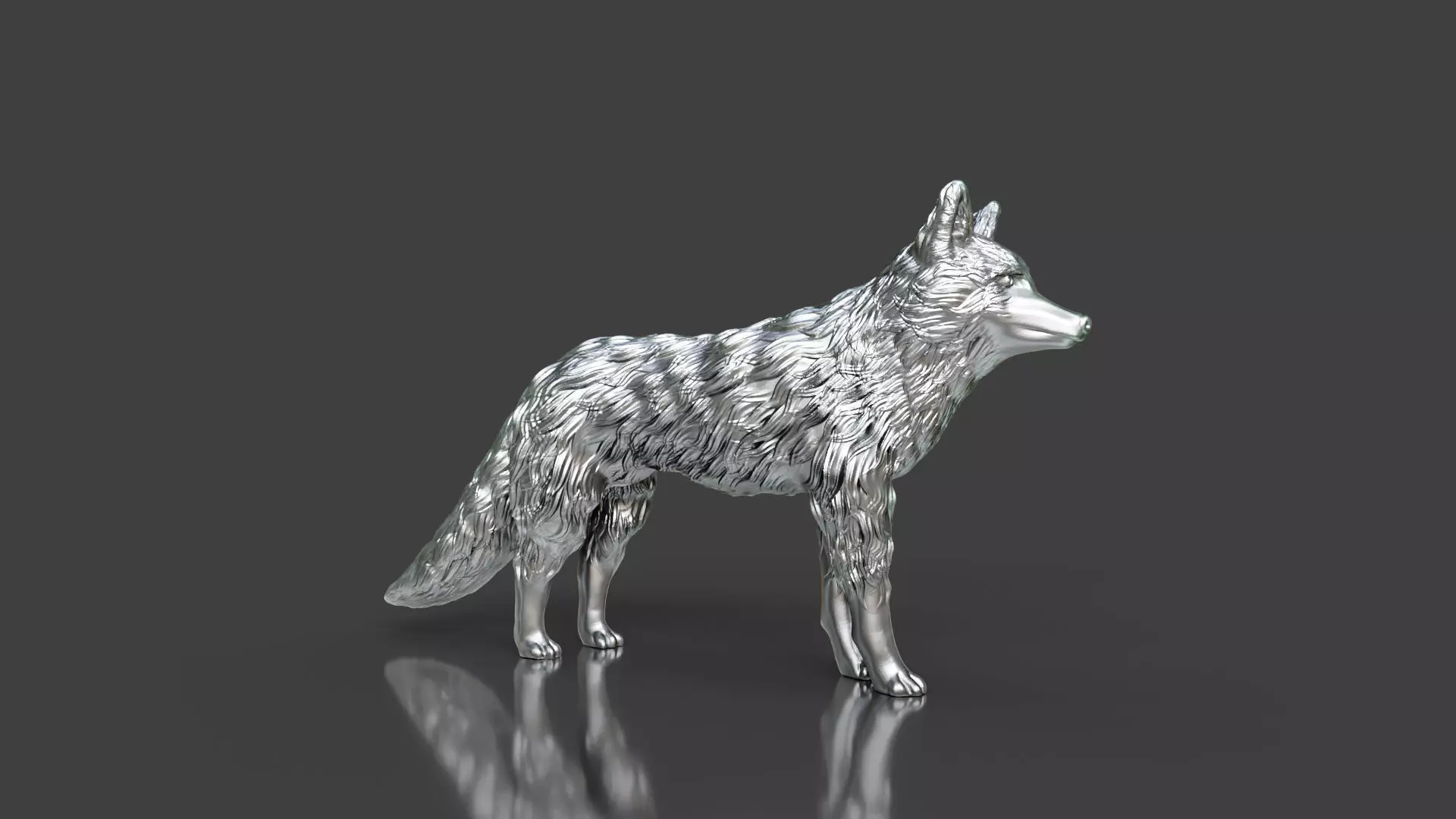 Silver Red Fox Statue 3D print model_0