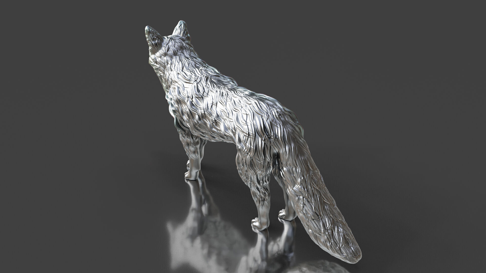 Silver Red Fox Statue 3D print model_4