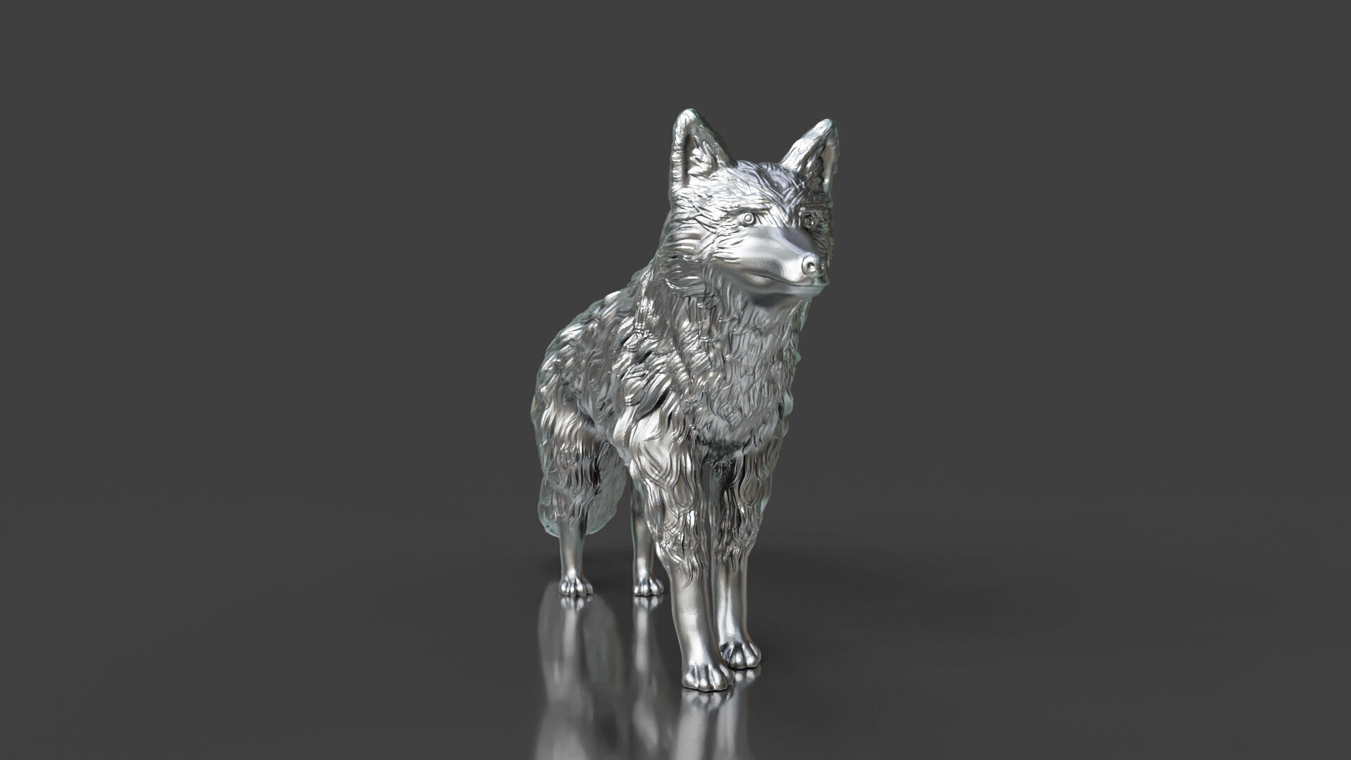 Silver Red Fox Statue 3D print model_1